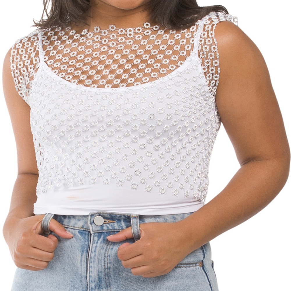 NWT HOUSE OF HARLOW 1960
Floral Rhinestone Mesh Top